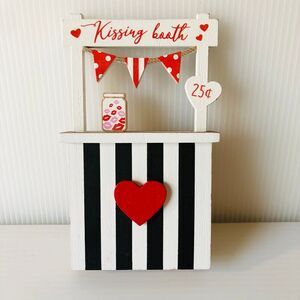 St. Valentine's Day Black & White Striped Wood Kissing Booth